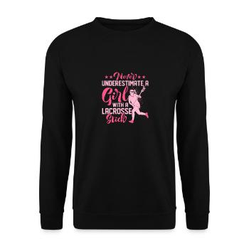 Never Underestimate A Girl With A Lacrosse Stick B - Unisex Pullover - Schwarz - Vorne - Alina (178cm) & Michal (187cm)