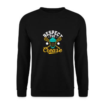 Respect The Crease Lacrosse Player Team Goalie - Unisex Pullover - Schwarz - Vorne - Alina (178cm) & Michal (187cm)