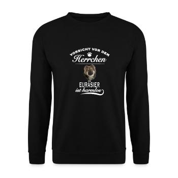 Vorsicht vor dem Herrchen, Hund harmlos - Eurasier - Unisex Pullover - Schwarz - Vorne - Alina (178cm) & Michal (187cm)