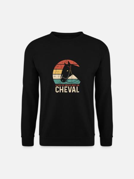 Pferd Lustige Frau Mädchen Kind Leben mit einem Pferd - Unisex Pullover - Schwarz