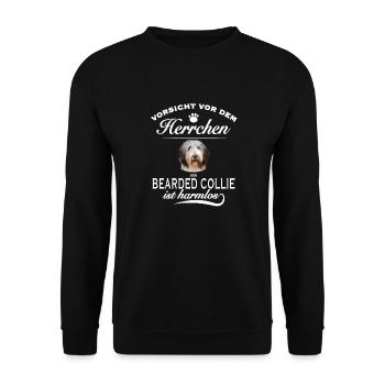 Vorsicht vor dem Herrchen - Bearded Collie - Unisex Pullover - Schwarz - Vorne - Alina (178cm) & Michal (187cm)