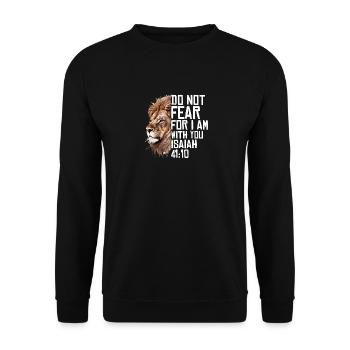 Christlich Religiös Bibel Vers Sprüche Löwe Wortspiel - Unisex Pullover - Schwarz - Vorne - Alina (178cm) & Michal (187cm)