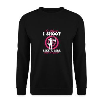 I Know I Shoot Like A Girl Want A Lesson? Archery - Unisex Pullover - Schwarz - Vorne - Alina (178cm) & Michal (187cm)