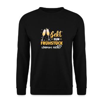 Sekt zum Frühstück? Warum nicht! Mädelsabend - Unisex Pullover - Schwarz - Vorne - Alina (178cm) & Michal (187cm)