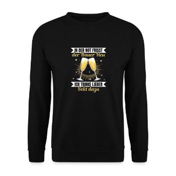 In der Not frisst der Bauer Heu, Ich trinke Sekt - Unisex Pullover - Schwarz - Vorne - Alina (178cm) & Michal (187cm)