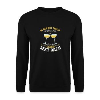 In der Not frisst der Bauer Heu, Ich trinke Sekt - Unisex Pullover - Schwarz - Vorne - Alina (178cm) & Michal (187cm)