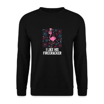 4th Of July I Like His Firecraker Flamingo - Unisex Pullover - Schwarz - Vorne - Alina (178cm) & Michal (187cm)