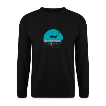 Lustige Vintage Scuba Tauchen Tauchen Retro - Unisex Pullover - Schwarz - Vorne - Alina (178cm) & Michal (187cm)