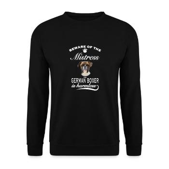 Beware of the mistress, harmless German Boxer - Unisex Pullover - Schwarz - Vorne - Alina (178cm) & Michal (187cm)