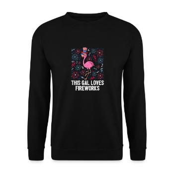 4th Of July This Gal Loves Fireworks USA Flamingo - Unisex Pullover - Schwarz - Vorne - Alina (178cm) & Michal (187cm)