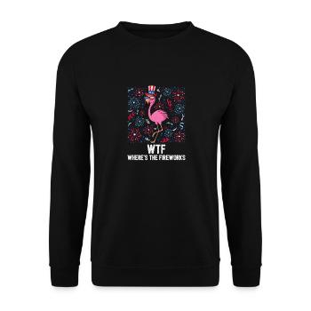 4th Of July WTF Where's The Fireworks Flamingo - Unisex Pullover - Schwarz - Vorne - Alina (178cm) & Michal (187cm)