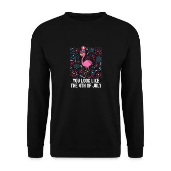You Look Like The 4th Of July USA Flamingo - Unisex Pullover - Schwarz - Vorne - Alina (178cm) & Michal (187cm)