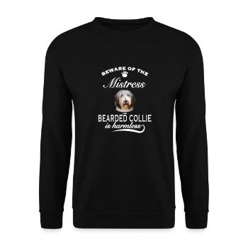 Beware of the mistress, harmless Bearded Collie - Unisex Sweatshirt - black - Front - Alina (178cm) & Michal (187cm)