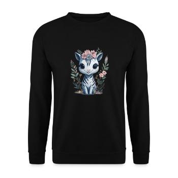 Cute Little Baby Happy Watercolor Zebra with - Unisex Pullover - Schwarz - Vorne - Alina (178cm) & Michal (187cm)