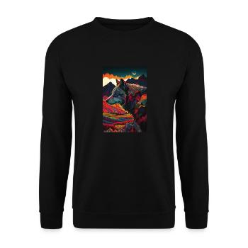 Colorful Painting Wolf in the Sunset – Design - Unisex Pullover - Schwarz - Vorne - Alina (178cm) & Michal (187cm)