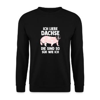 Tiermotiv Dachs - Unisex Pullover - Schwarz - Vorne - Alina (178cm) & Michal (187cm)