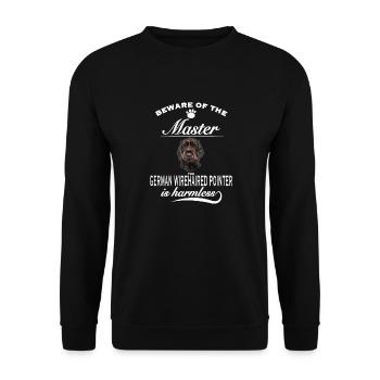 Beware of the master, German Wirehaired Pointer - Unisex Pullover - Schwarz - Vorne - Alina (178cm) & Michal (187cm)