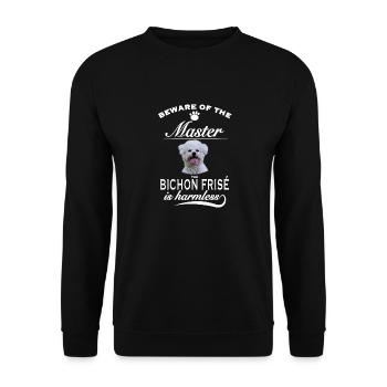 Beware of the master, harmless Bichon Frisé - Unisex Sweatshirt - black - Front - Alina (178cm) & Michal (187cm)