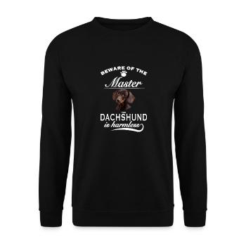 Beware of the master, harmless Dachshund - Unisex Pullover - Schwarz - Vorne - Alina (178cm) & Michal (187cm)