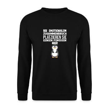 Tiermotiv Pinguin - Unisex Pullover - Schwarz - Vorne - Alina (178cm) & Michal (187cm)
