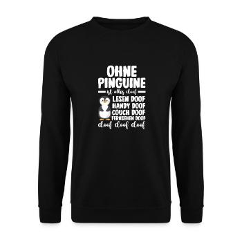 Tiermotiv Pinguin - Unisex Pullover - Schwarz - Vorne - Alina (178cm) & Michal (187cm)