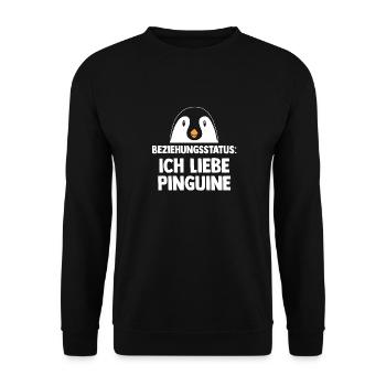 Tiermotiv Beziehungsstatus Pinguin - Unisex Pullover - Schwarz - Vorne - Alina (178cm) & Michal (187cm)