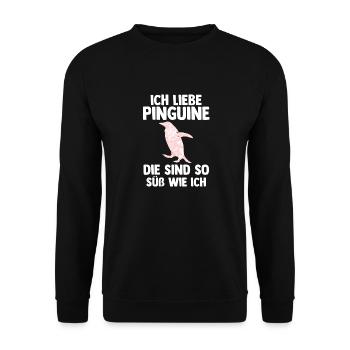 Tiermotiv Pinguin - Unisex Pullover - Schwarz - Vorne - Alina (178cm) & Michal (187cm)
