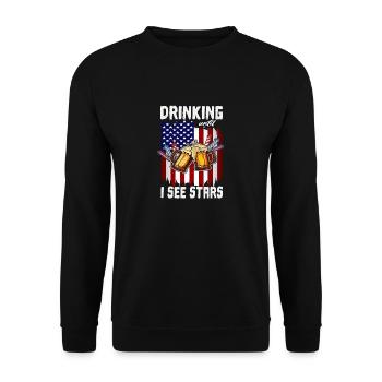 4th Of July Drinking Until I See Stars USA Flag - Unisex Sweatshirt - black - Front - Alina (178cm) & Michal (187cm)