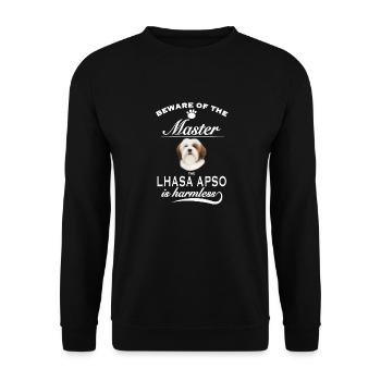 Beware of the master, harmless Lhasa Apso - Unisex Pullover - Schwarz - Vorne - Alina (178cm) & Michal (187cm)