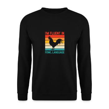 Hühnerbauer Hühnerflüsterer Bauernhoftier - Unisex Pullover - Schwarz - Vorne - Alina (178cm) & Michal (187cm)