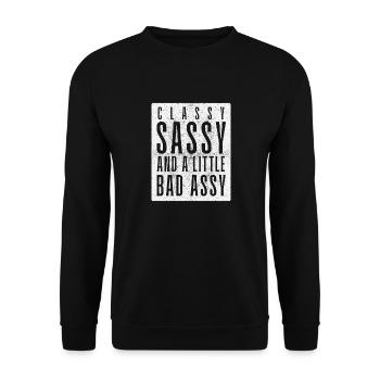 Stilvoll, frech und ein bisschen frech auf Englisch - Unisex Pullover - Schwarz - Vorne - Alina (178cm) & Michal (187cm)