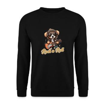 Lustiges Hund mit E-gitarre rock ´n´ Roll - Unisex Pullover - Schwarz - Vorne - Alina (178cm) & Michal (187cm)