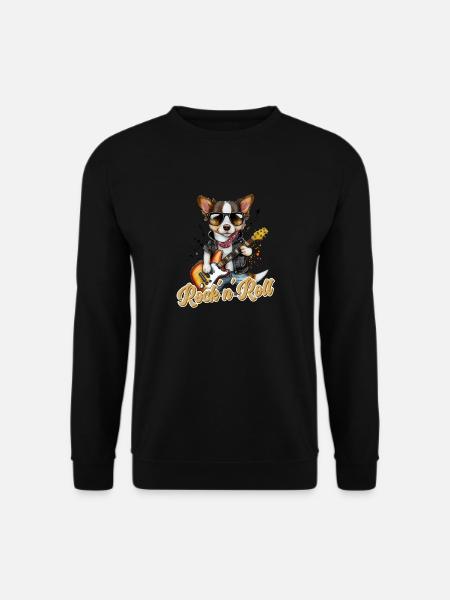 Lustiger Hund mit E-Gitarre Rock 'n' Roll - Unisex Pullover - Schwarz