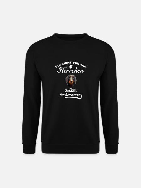 Vorsicht vor dem Herrchen, harmlos Dackel - Unisex Pullover - Schwarz