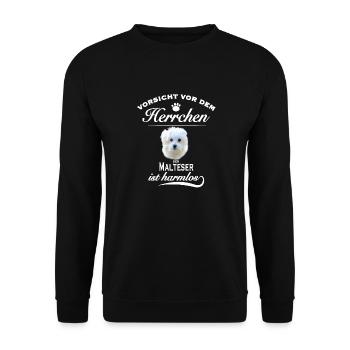 Vorsicht vor dem Herrchen, harmlos Malteser - Unisex Pullover - Schwarz - Vorne - Alina (178cm) & Michal (187cm)