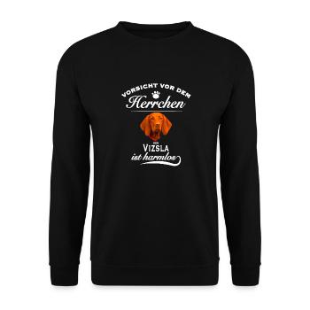 Vorsicht vor dem Herrchen, harmlos Vizsla - Unisex Pullover - Schwarz - Vorne - Alina (178cm) & Michal (187cm)