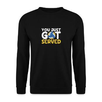 Du wurdest gerade bedient Volleyballspieler - Unisex Pullover - Schwarz - Vorne - Alina (178cm) & Michal (187cm)