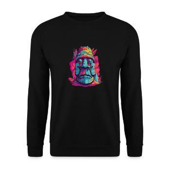 Moai Osterinsel monumentale bunte Statue - Unisex Pullover - Schwarz - Vorne - Alina (178cm) & Michal (187cm)