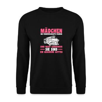 Feuerwehr Feuerwehrfrau - Unisex Pullover - Schwarz - Vorne - Alina (178cm) & Michal (187cm)