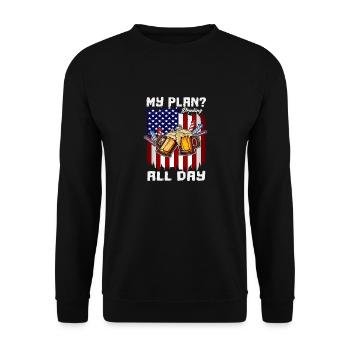 Jour du 4 juillet Ivre Mon plan Boire toute la journée - Sweat-shirt Unisexe - noir - Devant - Alina (178cm) & Michal (187cm)
