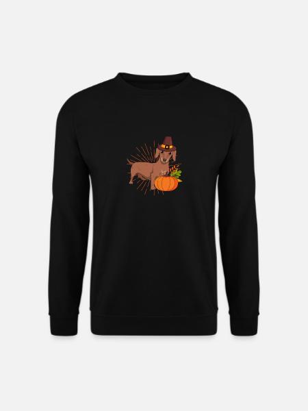 Pilgrim Dachshund Pumpkin feuilles Thanksgiving - Sweat-shirt Unisexe - noir