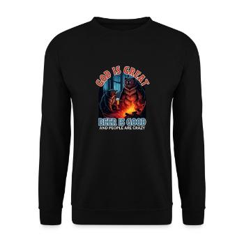 Das Bier ist gut und die Leute sind gefesselt - Unisex Pullover - Schwarz - Vorne - Alina (178cm) & Michal (187cm)