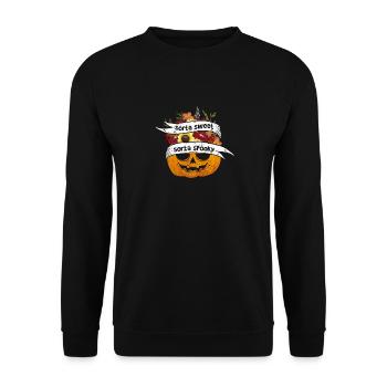 Irgendwie süß Irgendwie gruselig Blume Kürbis - Unisex Pullover - Schwarz - Vorne - Alina (178cm) & Michal (187cm)