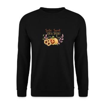 Irgendwie süß Irgendwie gruselig Blume Kürbis - Unisex Pullover - Schwarz - Vorne - Alina (178cm) & Michal (187cm)