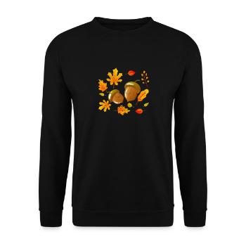 Herbstblätter Eicheln Herbst Eichhörnchen Ernte - Unisex Pullover - Schwarz - Vorne - Alina (178cm) & Michal (187cm)