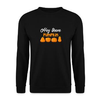 Hey There Kürbis Lustig Halloween Herbst Saison - Unisex Pullover - Schwarz - Vorne - Alina (178cm) & Michal (187cm)