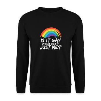 Proud LGBTQ Ally Is It Gay Here Gay Pride Parade - Unisex Sweatshirt - black - Front - Alina (178cm) & Michal (187cm)