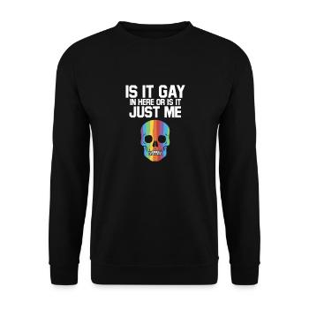 Is It Gay Here Proud LGBTQ Ally Rainbow Gay Pride - Unisex Sweatshirt - black - Front - Alina (178cm) & Michal (187cm)