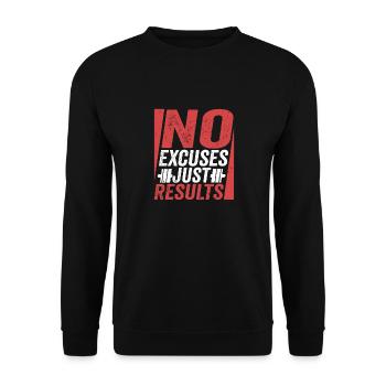 Pas d’excuses juste des résultats Entraînement Entraînement Poids Li - Sweat-shirt Unisexe - noir - Devant - Alina (178cm) & Michal (187cm)