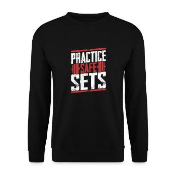 Practice Safe Sets Weight Lifting Workout Training - Unisex Pullover - Schwarz - Vorne - Alina (178cm) & Michal (187cm)